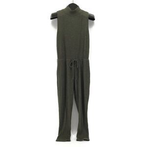 NanaMacs Ribbed Jumpsuit Women's XL Olive Green Sleeveless Pockets Casual Career